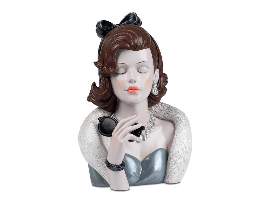 Handbemalte Damenbüste aus Kunststein, 28 cm