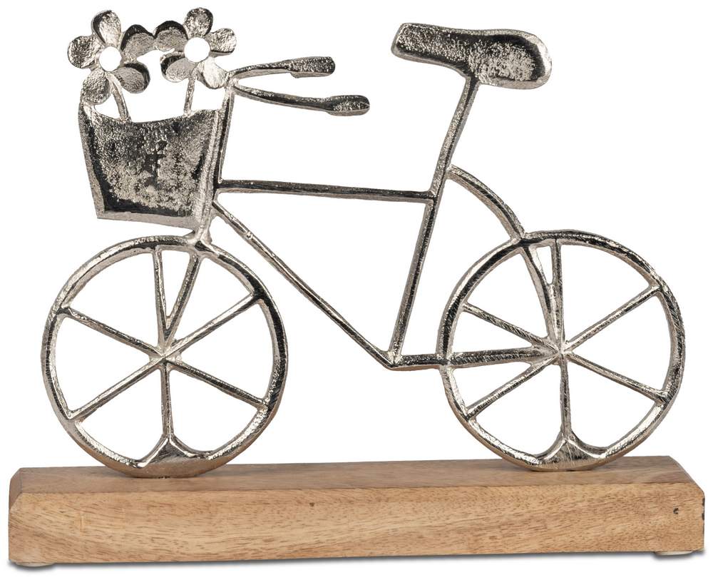 Aufsteller Fahrrad auf Holzsockel – Aluminium & Mangoholz, 20x17 cm