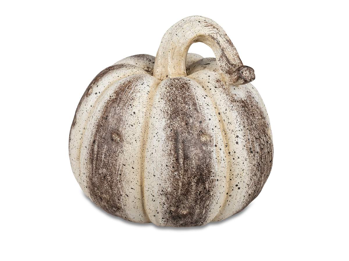 Handbemalter Deko-Kürbis antik-creme 26x25cm aus Kunststein mit matter Oberfläche