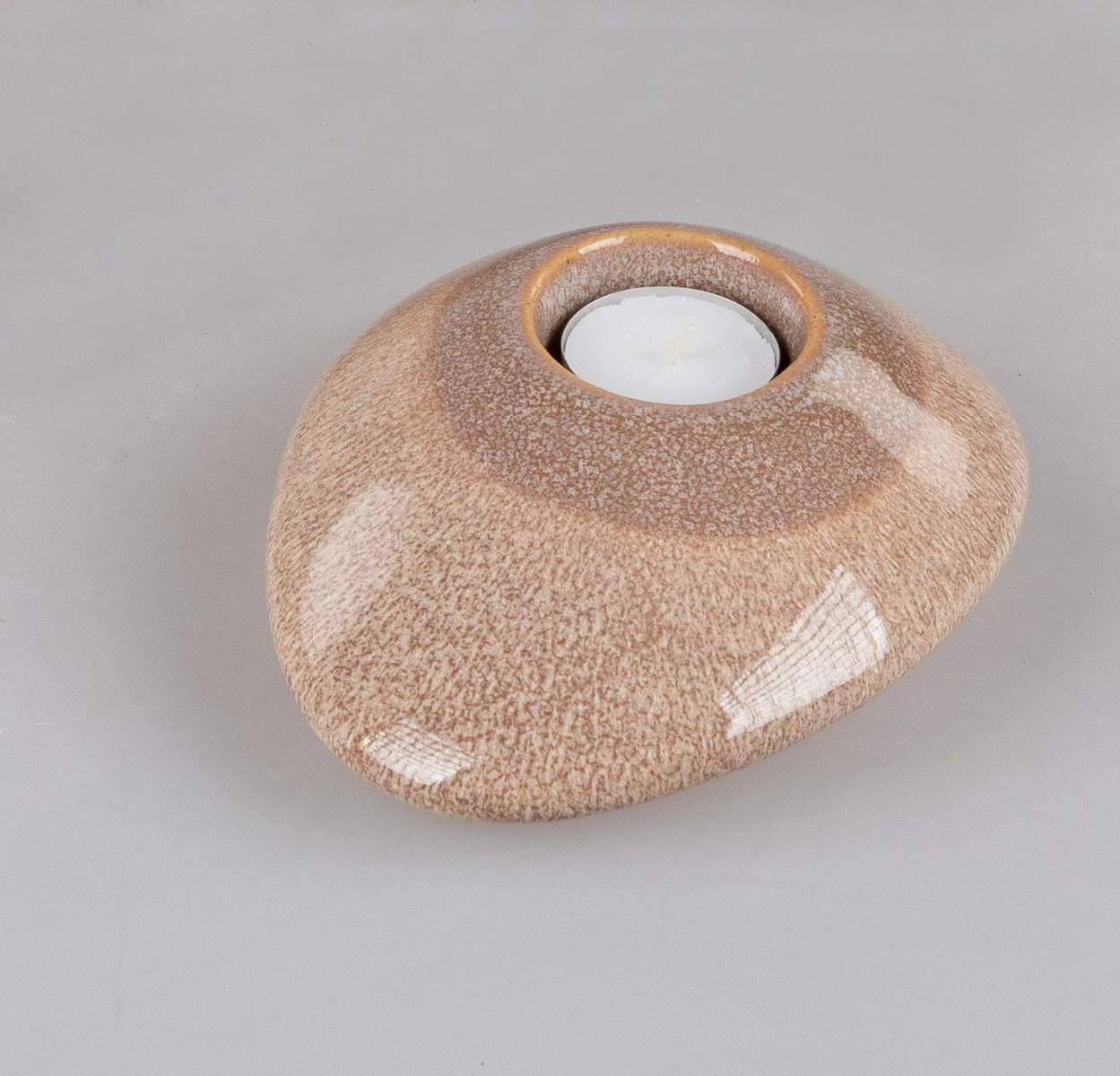 Teelichtleuchter creme-braun aus Keramik; ca. 16cm  ­Ø