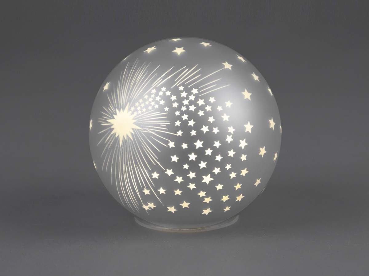 Deko Kugel Silber aus Farbglas Sterndekor mit LED-Licht und Timer, 15cm
