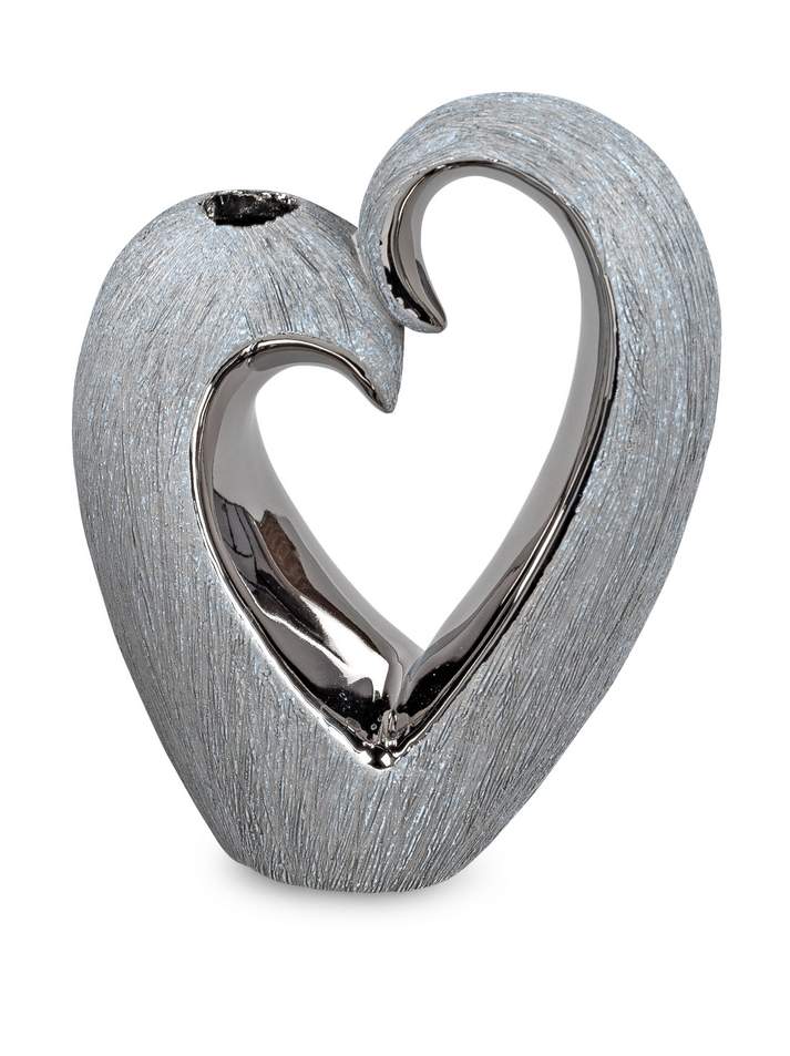 Handgefertigte Herzvase aus Keramik - Nature-Silber, 16 cm