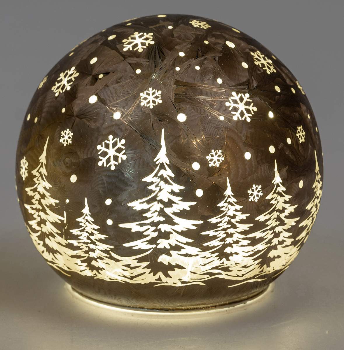 Deko Kugel Frosty-Braun aus Farbglas mit LED-Licht und Timer, 12cm