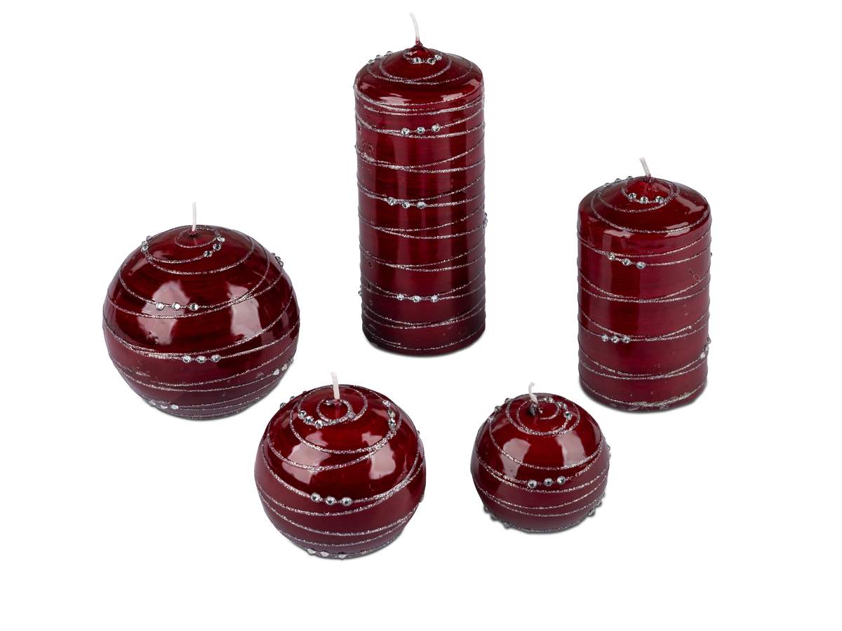 Rote Kerze mit Glitzer-Spirale, Höhe 16 cm – Glänzende Oberfläche