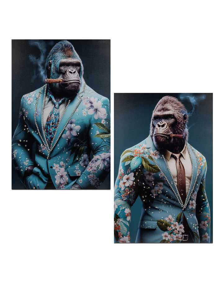 Wandbild Gorilla im Anzug 60x90cm mit Acryl-Steinen