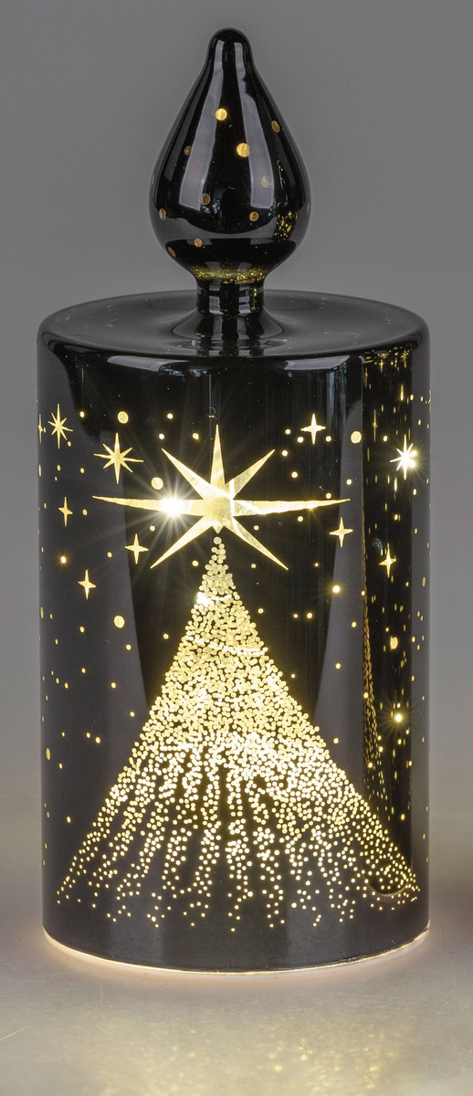 Deko-Kerze Schwarz-Gold mit LED-Licht + Timer, 7x17cm – Glanzvolle Weihnachtsbeleuchtung für Ihr Zuhause