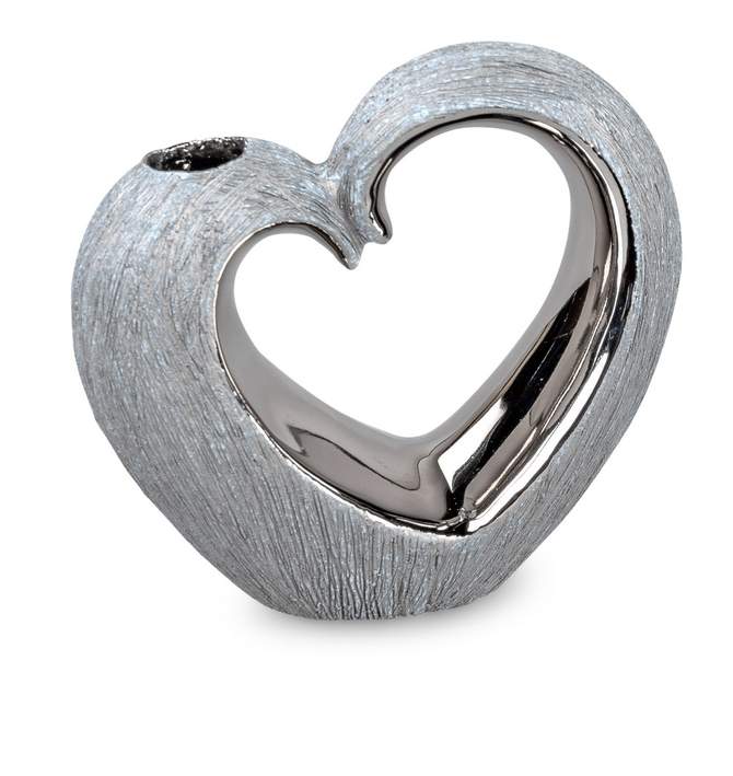 Handgefertigte Keramikvase in Herzform – 12cm, Grau-Silber mit matter und glänzender Oberfläche