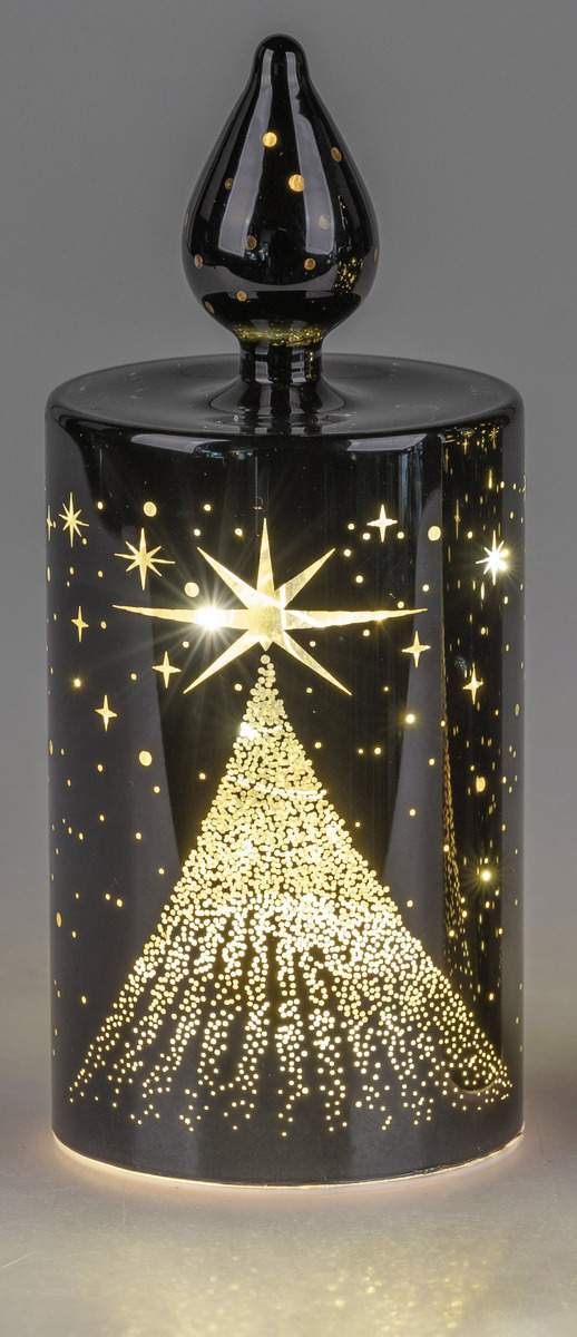 Deko-Kerze Schwarz-Gold mit LED-Licht + Timer, 7x17cm – Glanzvolle Weihnachtsbeleuchtung für Ihr Zuhause
