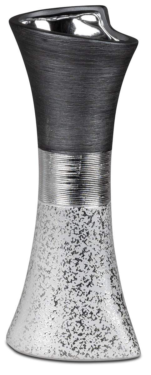 Elegante Vase "Luxor-Silber" – 13x30cm, handgefertigte Keramik mit matt-gebürsteter Oberfläche