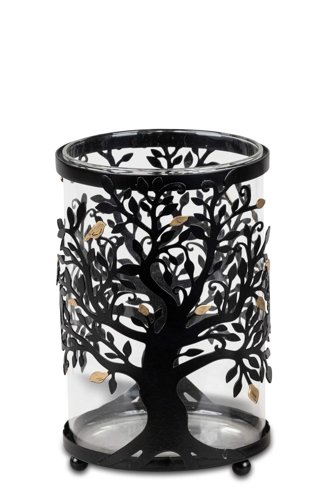 Windlicht "Golden Tree" – Baum Schwarz-Gold 16cm 565624