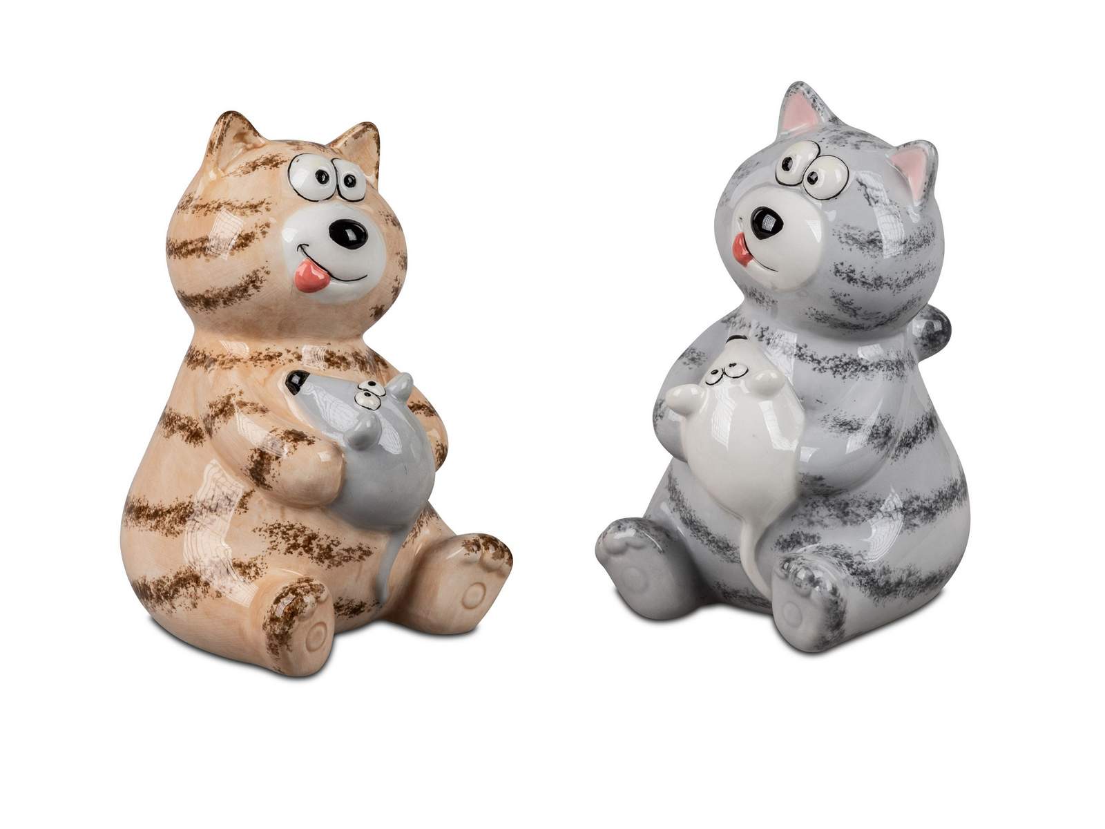 Spardose Katze mit Maus, 16cm