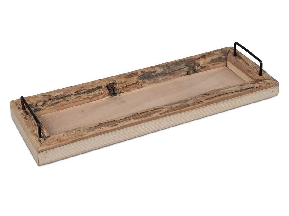 Holztablett  18x28cm mit Rinde & Metallgriffen