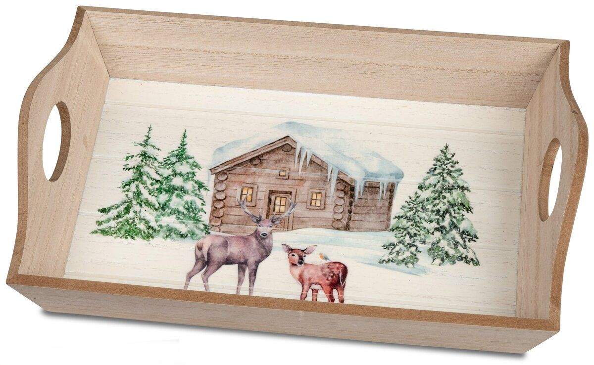 Holztablett 30x20cm mit Winter-Dekor für gemütliche Stunden