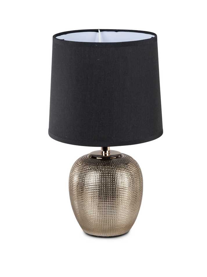Elegante Tischlampe mit goldener Keramik und Stoffschirm