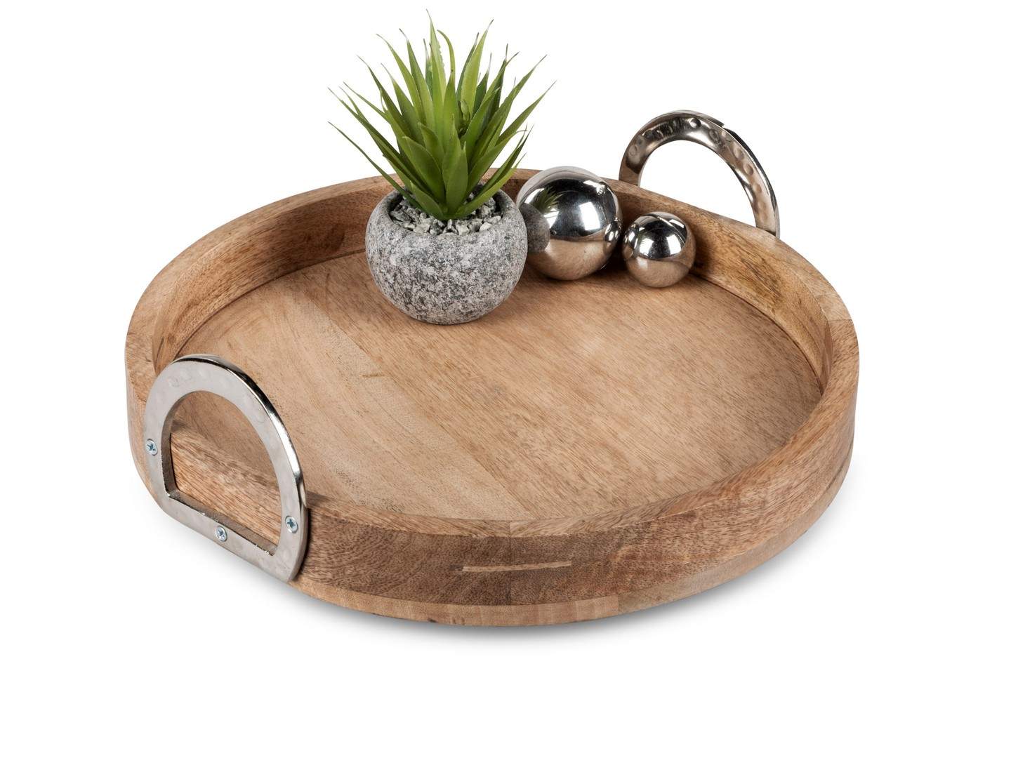 Tablett rd 38cm Alu Mango-Holz