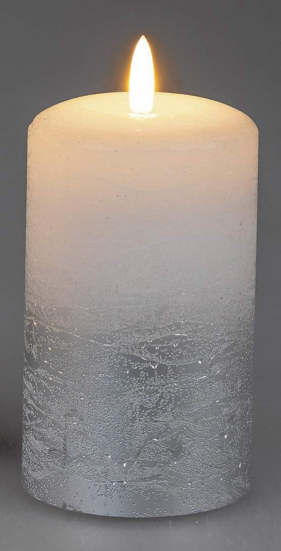 LED-Kerze 7x12cm Rustik weiss-silber