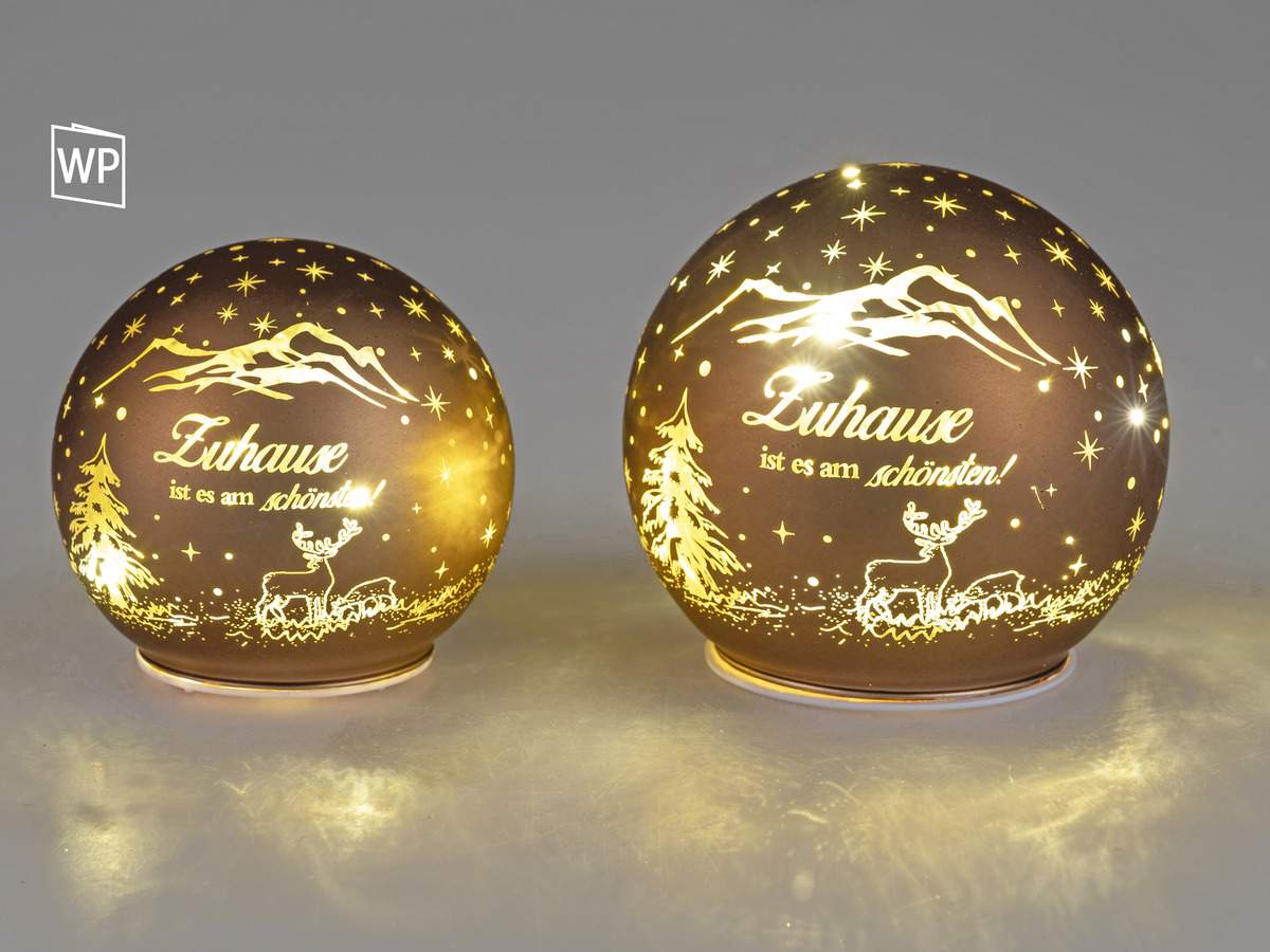 Deko Kugel Braun-Gold aus Mattem Farbglas mit LED-Licht und Timer, 10cm