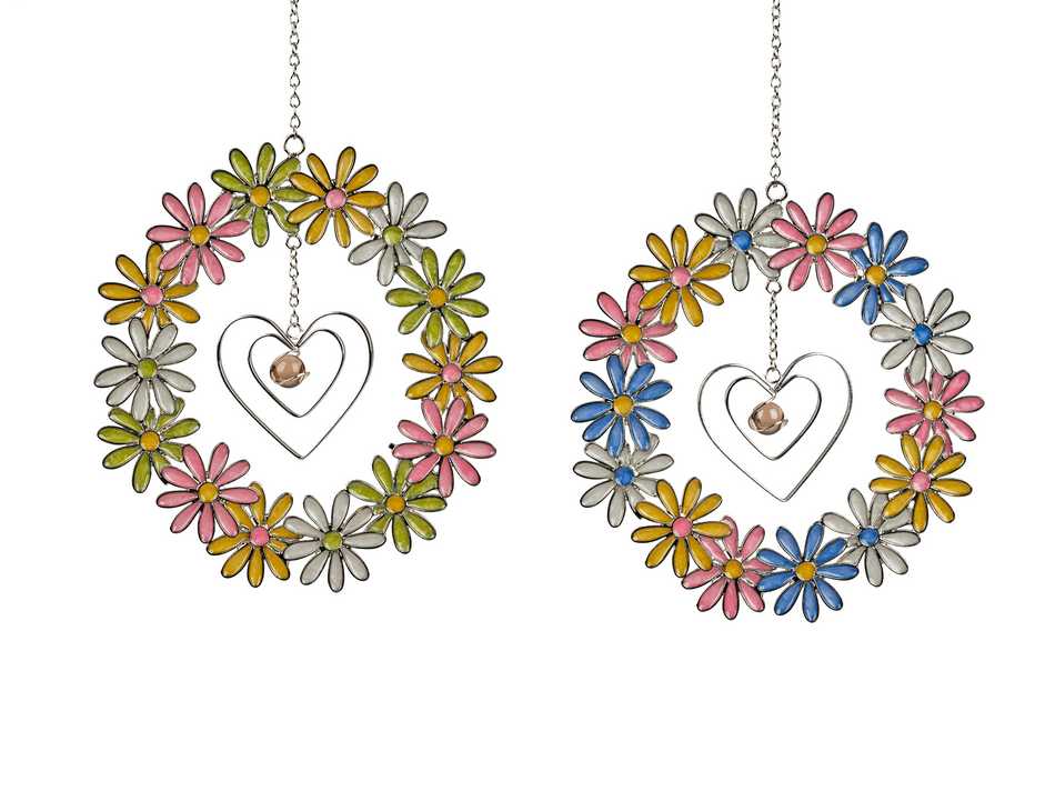 Blumenring Hänger 19cm mit Herz & Tiffany-Optik