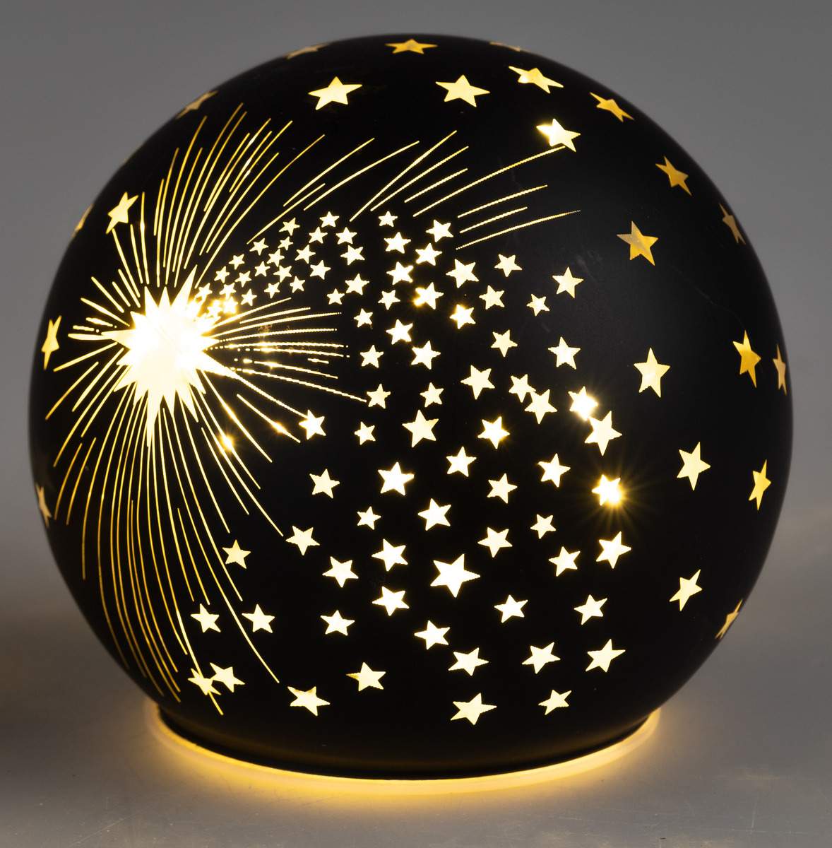 Deko Kugel Schwarz Gold aus Farbglas Sterndekor mit LED-Licht und Timer, 10cm