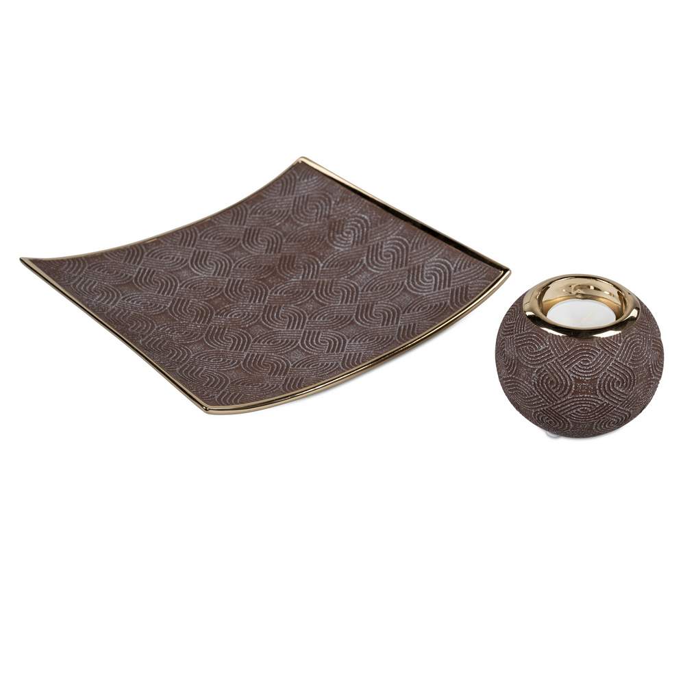 Teelichtleuchter mit Goldenem Rand, Braun-Gold 10cm 792877