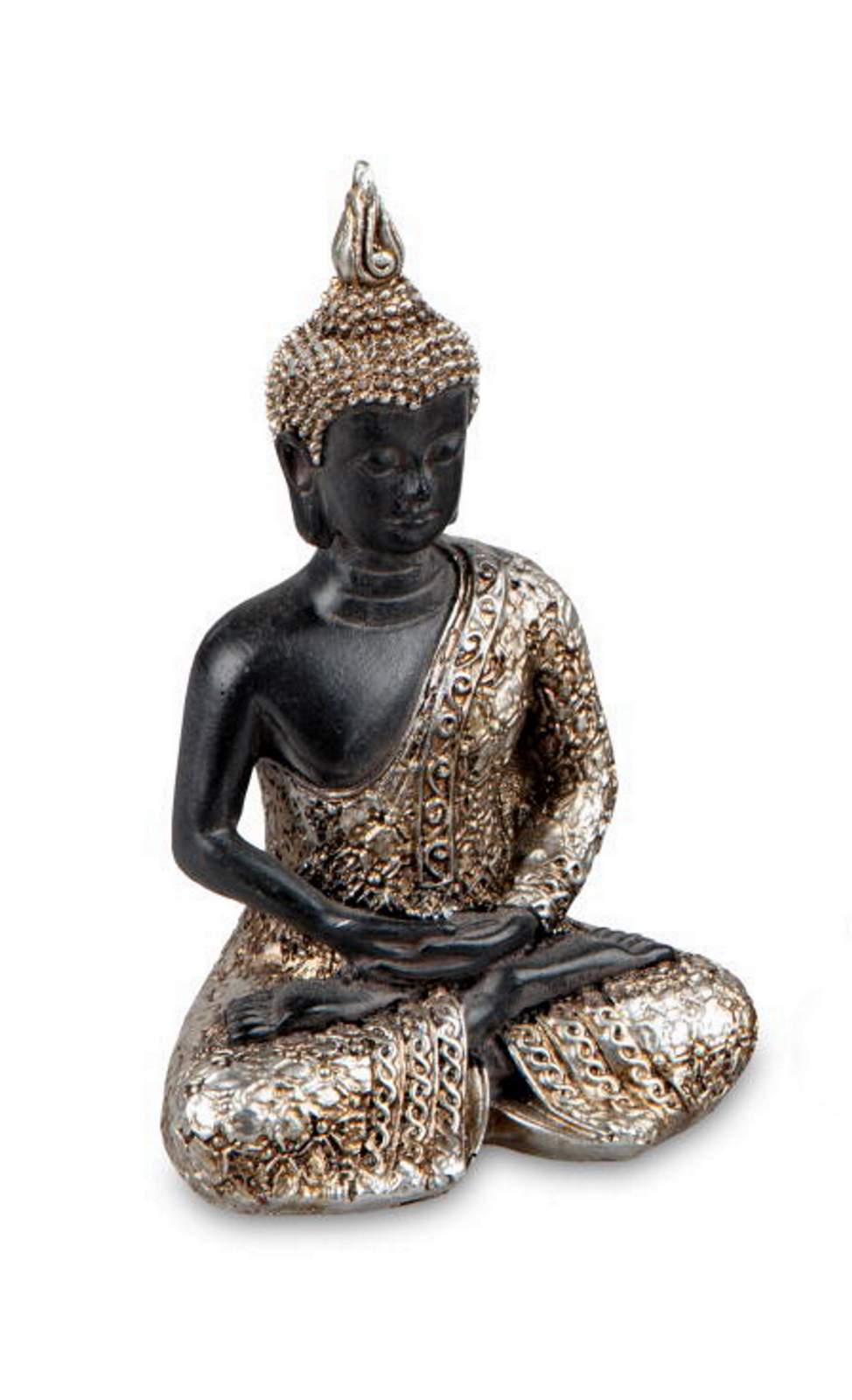 Buddha 13cm aus Kunststein schwarz-gold