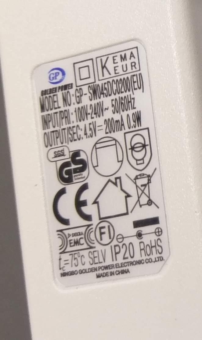 AC/DC Adapter weiss 4,5Volt/200mA