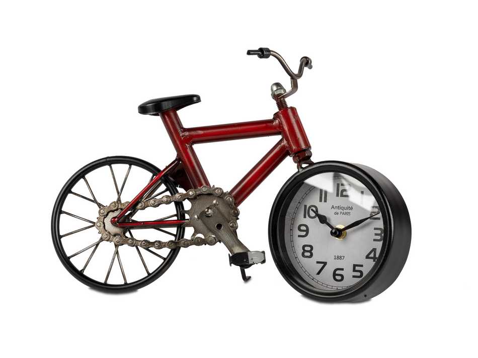 Standuhr Fahrradrot 34x22cm 3D-Metalloptik