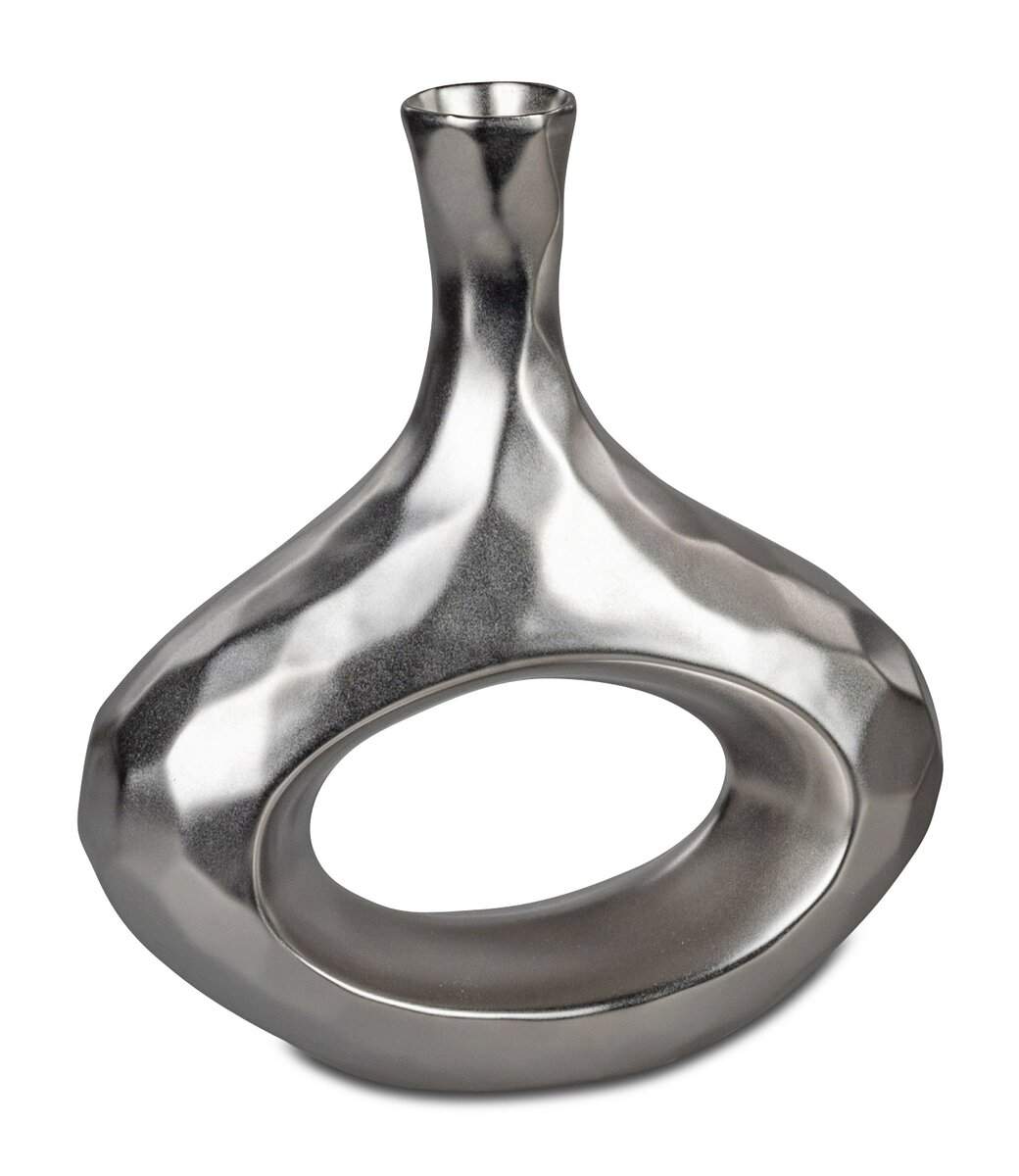 Oval Keramik-Vase Champagner-Matt, Handgefertigt, 17x20cm