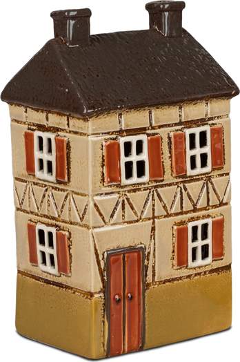 Windlicht „Fachwerkhaus“ – 26 cm – aus glasiertem Steinzeug