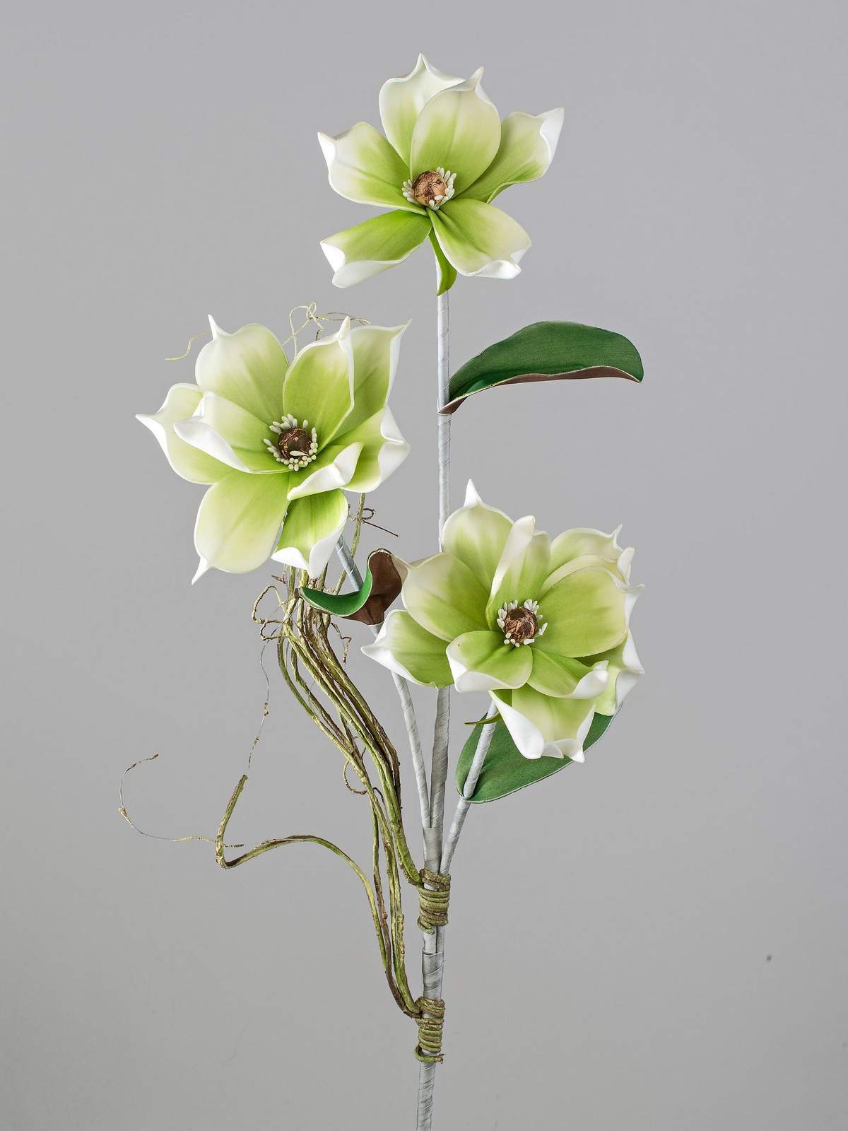Deko-Zweig Kunstblume Magnolienzweig grün-weiss 106cm