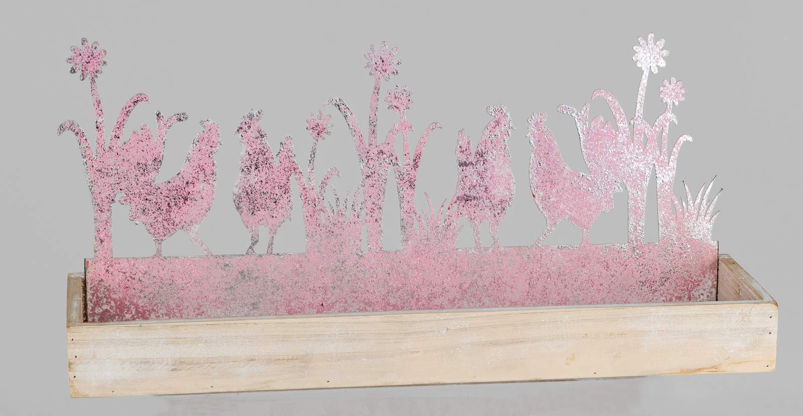Dekotablett 42x18cm aus Holz+Metall rosa