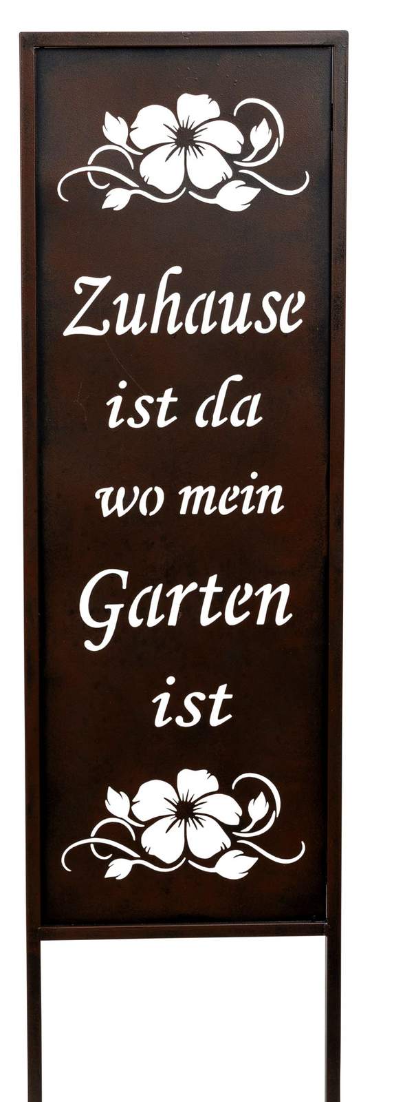 Gartenstecker „Zuhause ist da, wo mein Garten ist“ - Rostiges Metall, 22 x 90 cm