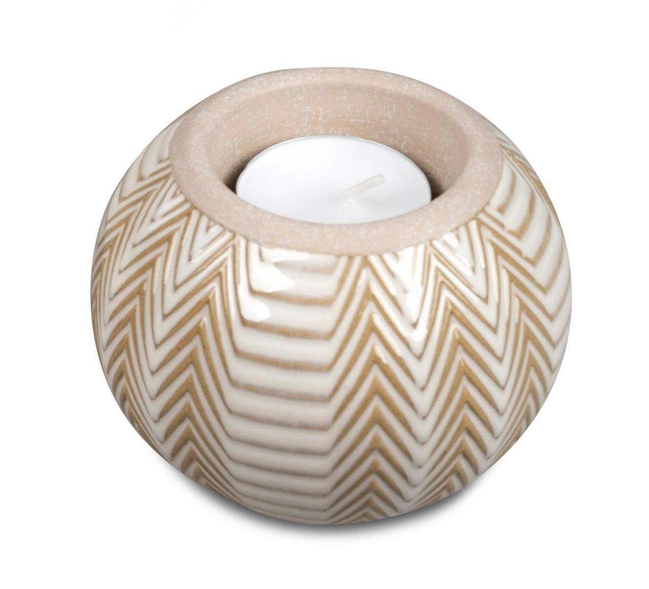 Teelichtleuchter cremefarben rund ca. 10cm aus Keramik mit matter + glänzender Oberfläche