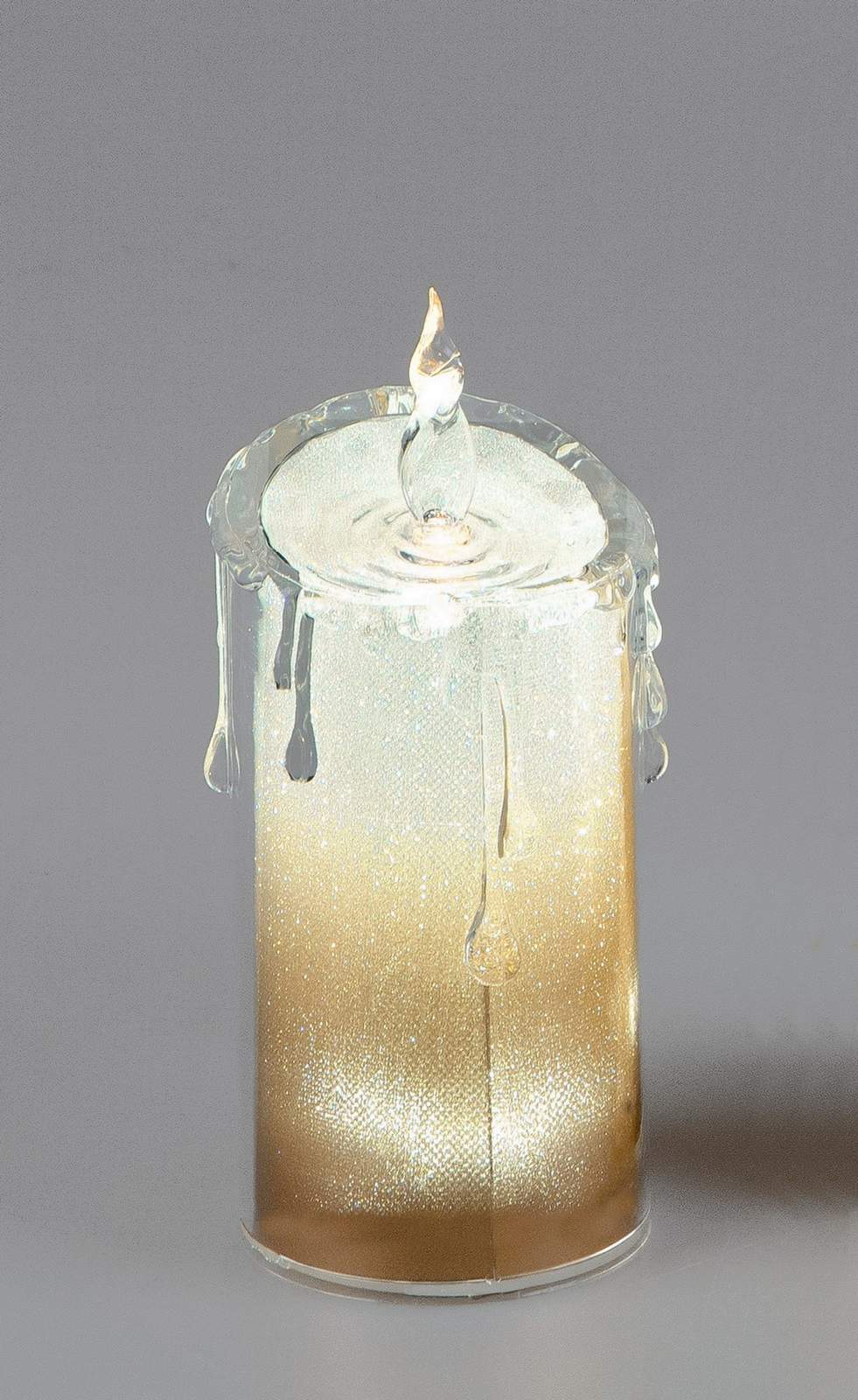 Acryl-Kerze mit warm-weißem LED-Licht und goldfarbener Spezialfolie, 7x18cm – Funkelnder Glanz für festliche Momente