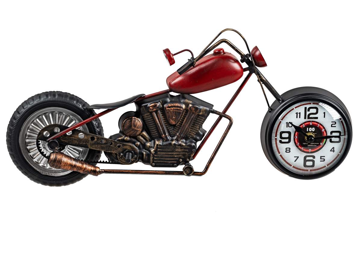 Wanduhr Motorrad Rot aus Metall in 3D-Optik - Größe 45x21cm