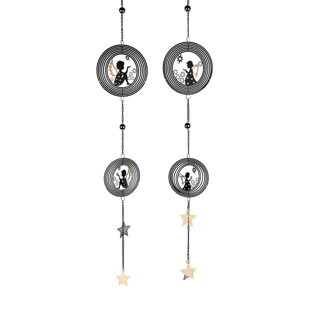 Doppelkreis Engel Hänger 84cm Schwarz & Gold 522061B