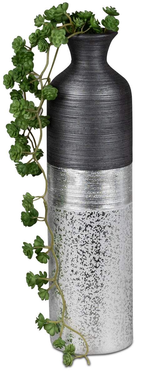 Keramik-Bodenvase Luxor 52cm in Silber-Grau mit Matt-gebürsteter Oberfläche