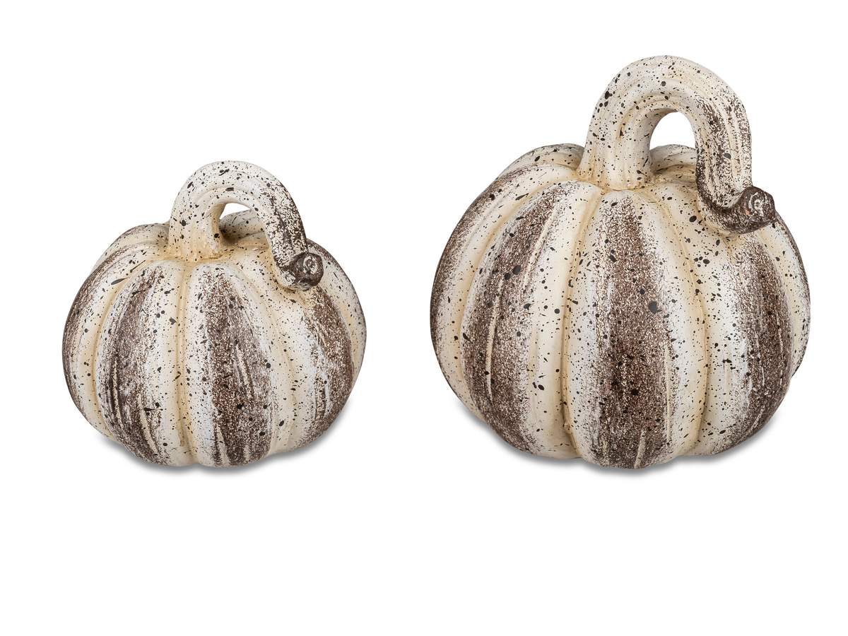 Deko-Kürbis in Antik-Creme, 16 cm – Handbemalte Terracotta mit matter Oberfläche