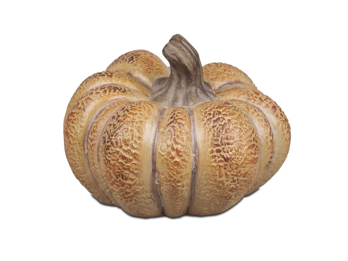 Handbemalter Deko-Kürbis in Creme-Braun 21cm – Herbstliche Eleganz aus Keramik