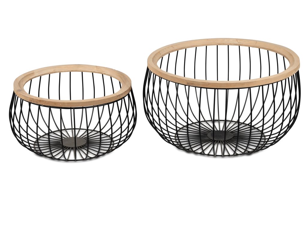 Schwarz-mattes Metall-Holz Set: 2 Schalen 28x15cm & 34x17cm