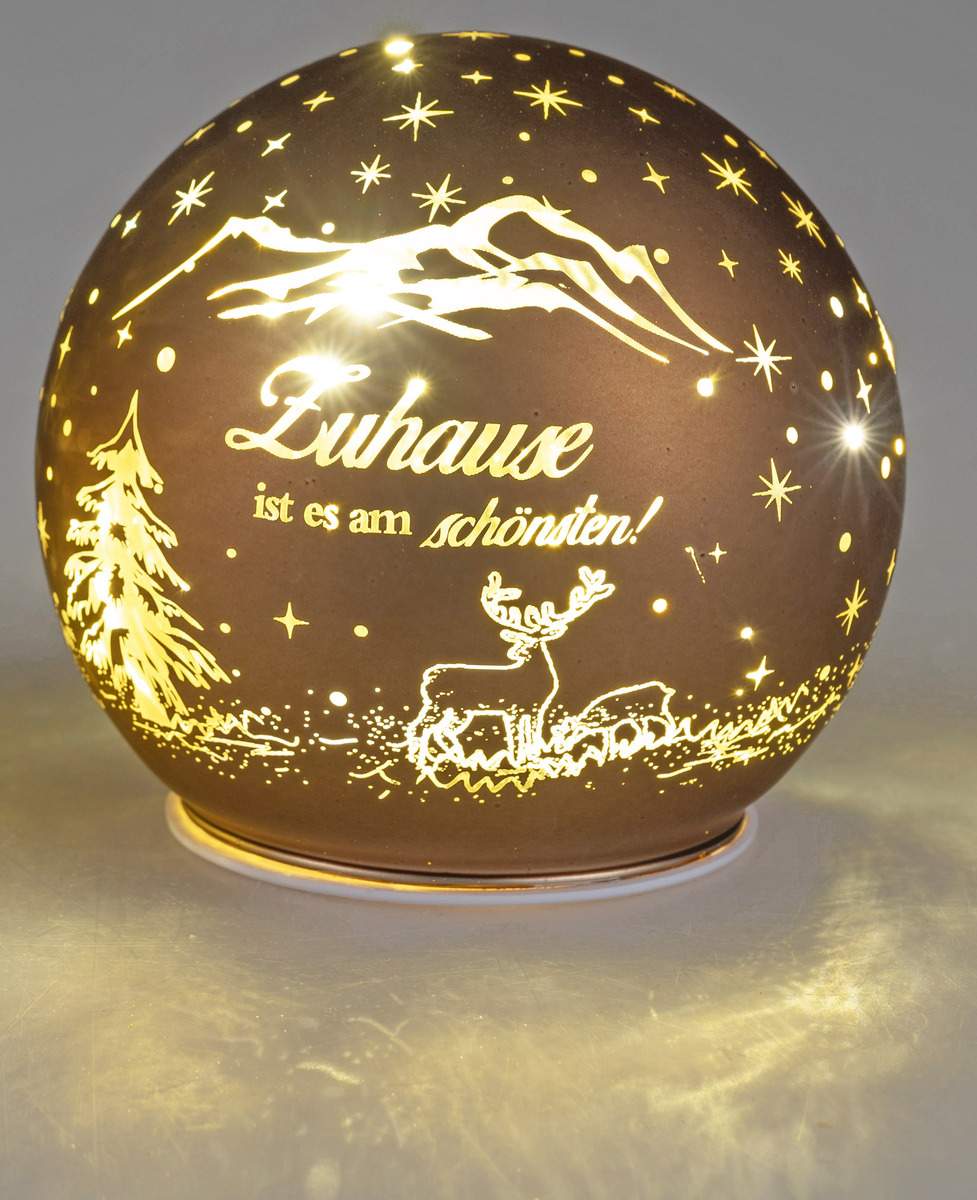 Deko Kugel Braun-Gold aus Mattem Farbglas mit LED-Licht und Timer, 10cm