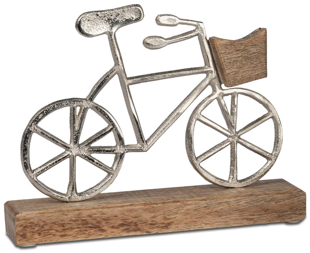 Aufsteller Fahrrad auf Holzsockel – Aluminium & Mangoholz, 20x17 cm