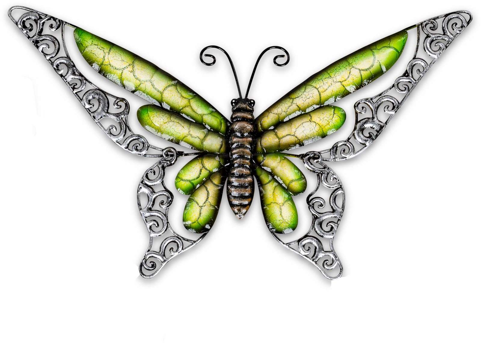 Wanddeko Schmetterling grün aus Metall – 36x21cm, mit Durchbruchdesign