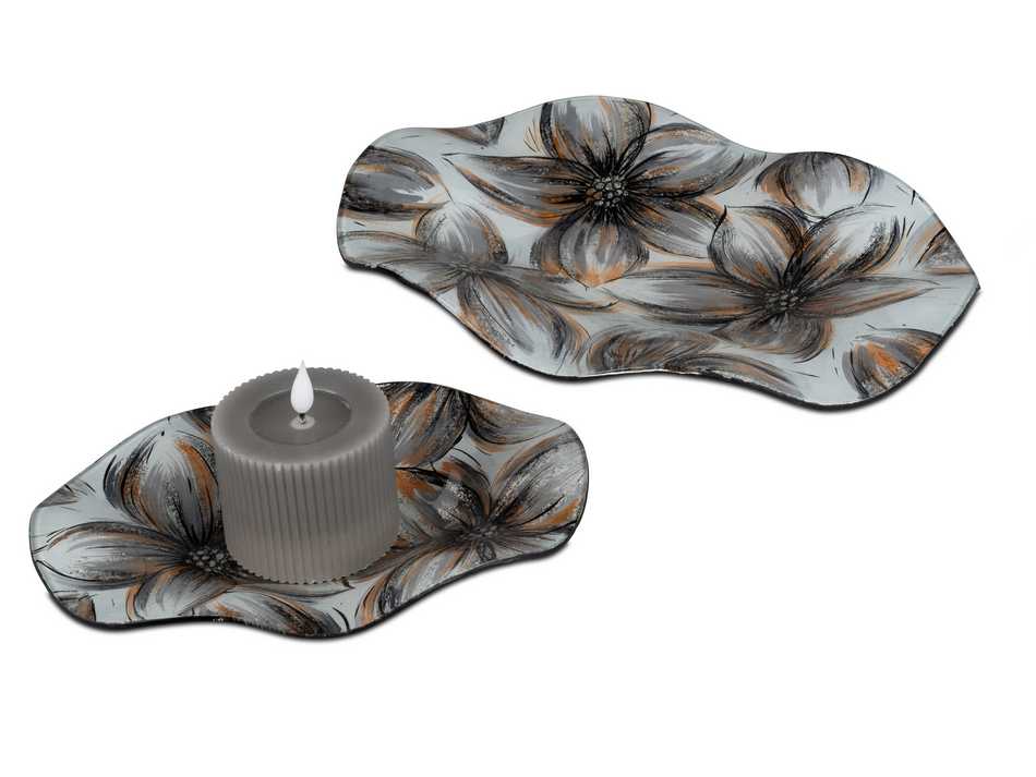 Eleganter Deko-Teller Magnolie aus Farbglas - 30 cm