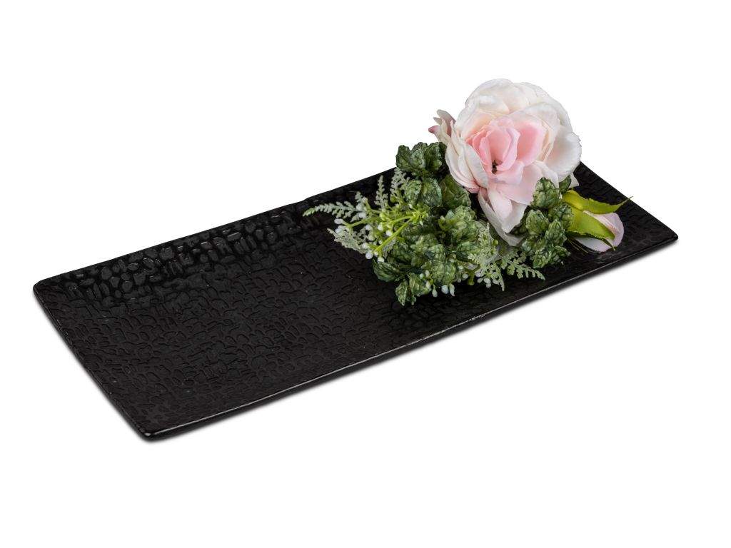 Keramik-Deko-Schale 30x14cm, schwarze Mattglasur, Strukturveredelung, Filz-Sticker