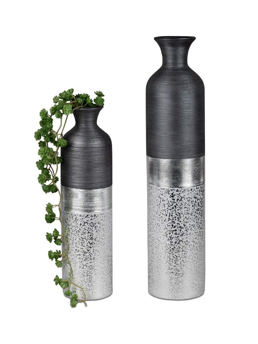 Flaschenvase Luxor-Silber 40cm – Eleganz aus Keramik in Silber-Grau