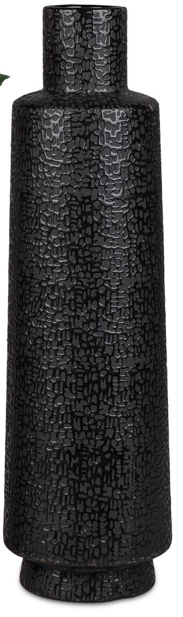 Bodenvase aus Keramik, schwarz-matt, 50 cm, mit Filz-Sticker und Struktur-Verzierung