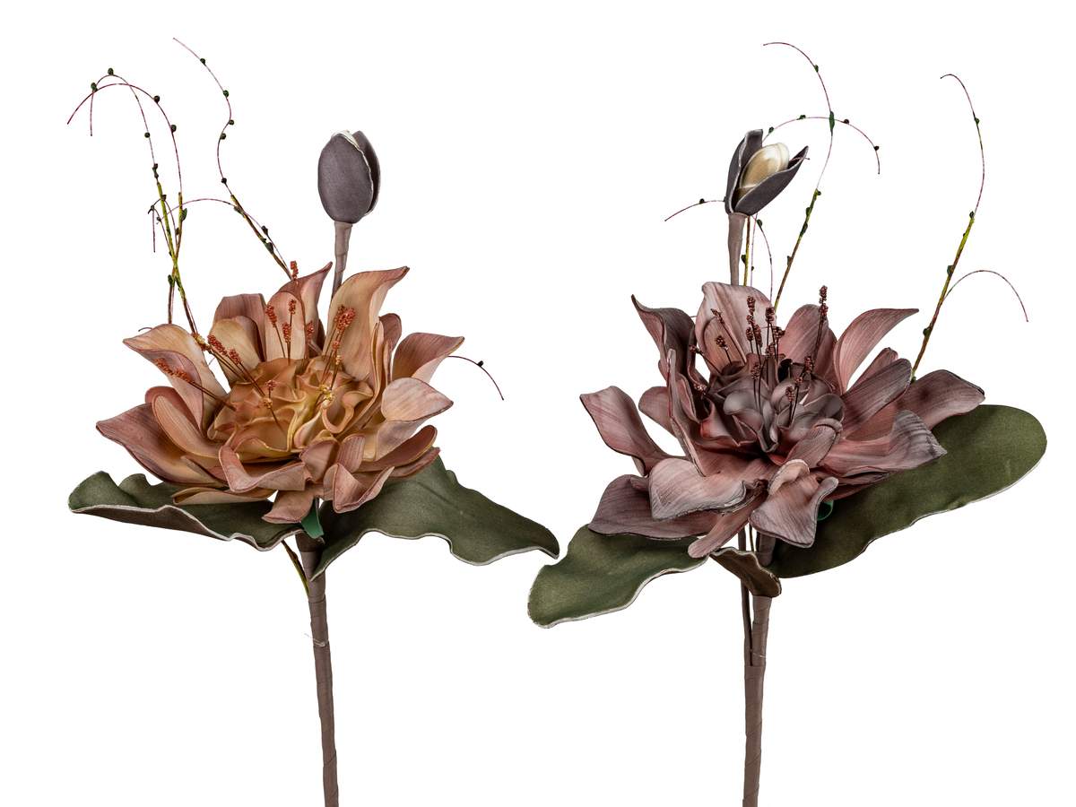 Blütenzweig herbstfarben 60cm mit Knospe und Blätter aus Schaumstoff