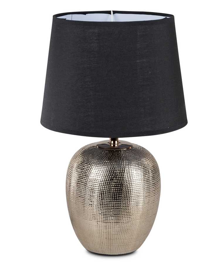 Keramik-Lampe mit Goldstruktur und schwarzem Schirm