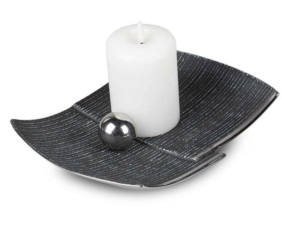 Elegante Deko-Schale 26x20cm in Anthrazit-Silber – Keramik mit Relief und Silberrand
